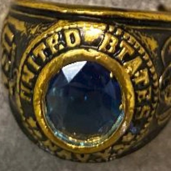 US Navy Ring blue sapphire crystal 18kt 12 AND13 NW - Picture 1 of 6